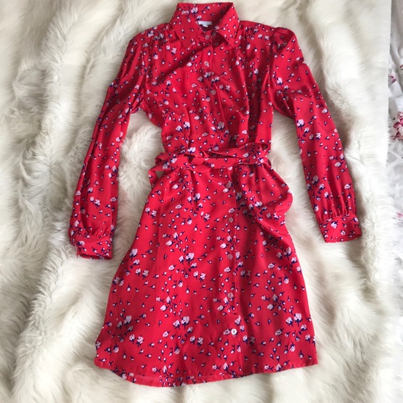 Elodie Dresses & Skirts - Red Silk Floral Shirt Dress